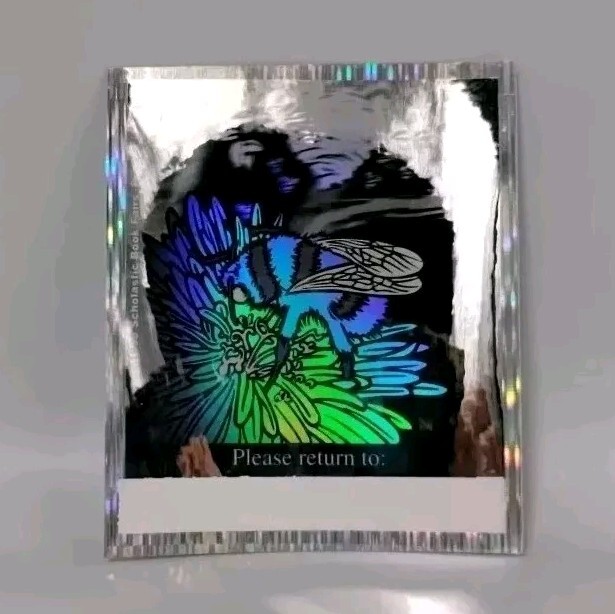 Vtg Scholastic Holographic Sticker Honey Bee Flower Please Return To Book Plate