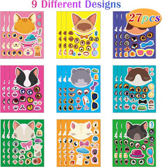 27 Sheets Cat Make a Face Sticker Sheets for Kids Todders Activities, Make Your