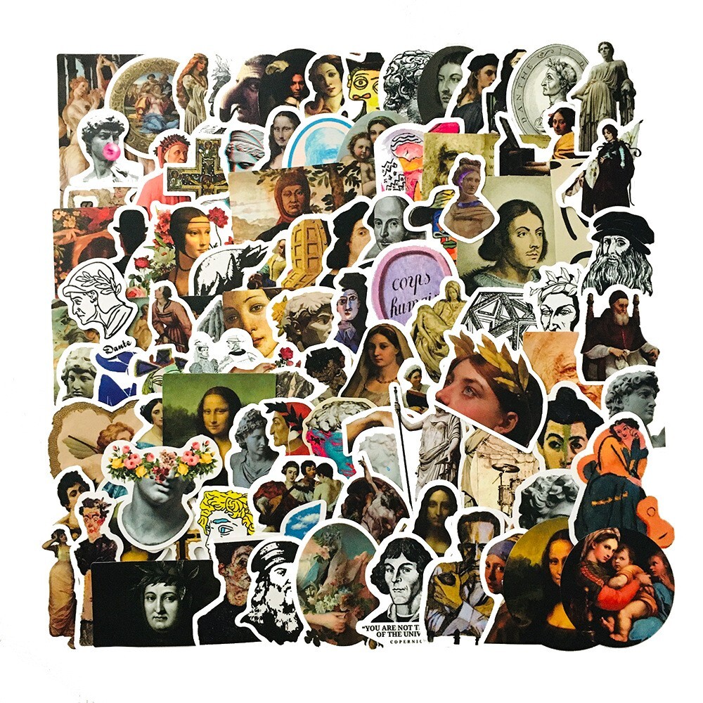 50pcs Famous Painting Vinyl Stickers, Artist Monet Van Gogh Da Vinci Marble ,003