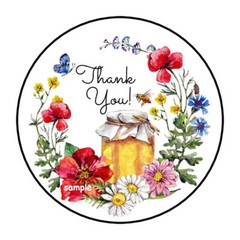 30 PRETTY THANK YOU FLORAL WREATH AND HONEY ENVELOPE SEALS LABELS STICKERS 1.5″