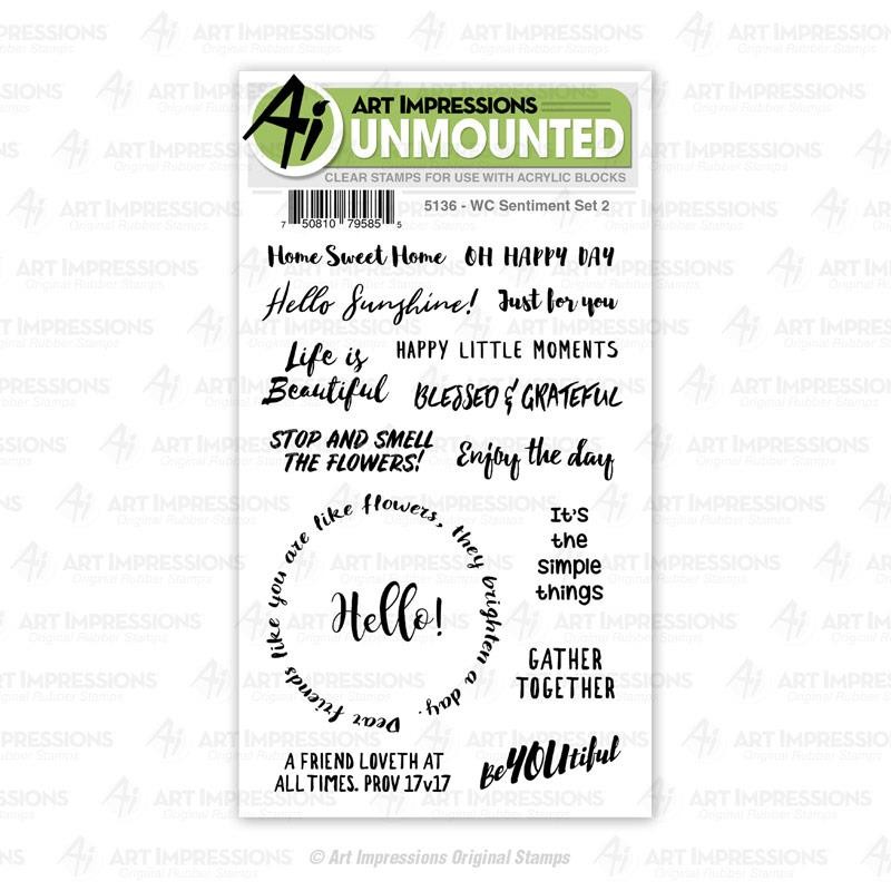 New ART IMPRESSIONS Rubber Stamp Clear WATERCOLOR SENTIMENTS SET 2 free USA ship