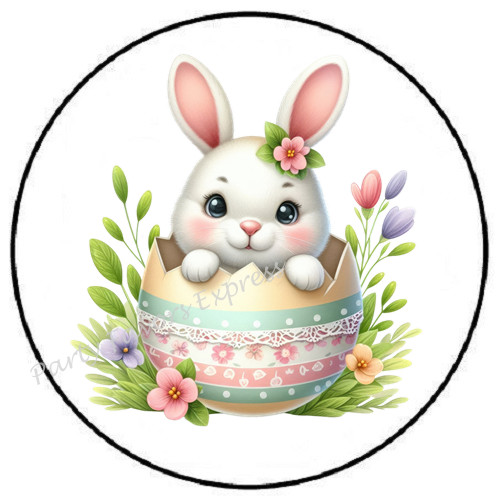 EASTER BUNNY IN EGG WITH FLOWERS ENVELOPE SEALS LABELS STICKERS PARTY FAVORS