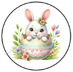EASTER BUNNY IN EGG WITH FLOWERS ENVELOPE SEALS LABELS STICKERS PARTY FAVORS