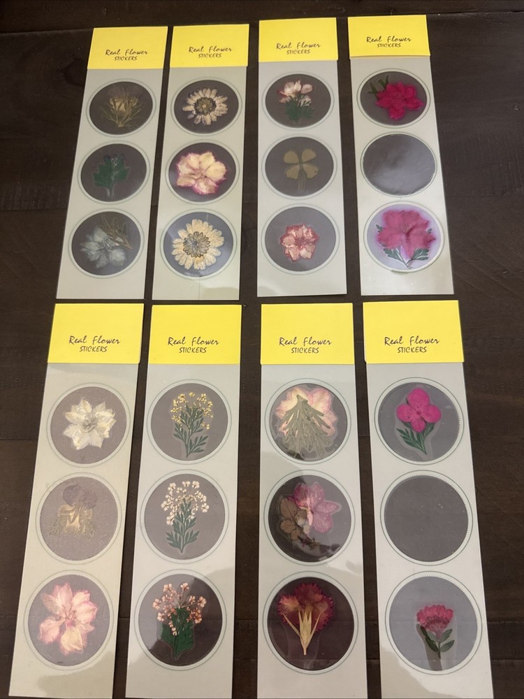 Lot Of 8 REAL Pressed Flowers Stickers Vintage Victorias Garden Scrapbook-22