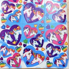 Lisa Frank Stickers Unicorns Markie & Celeste S168 Rainbow Hearts Full Sheet VTG