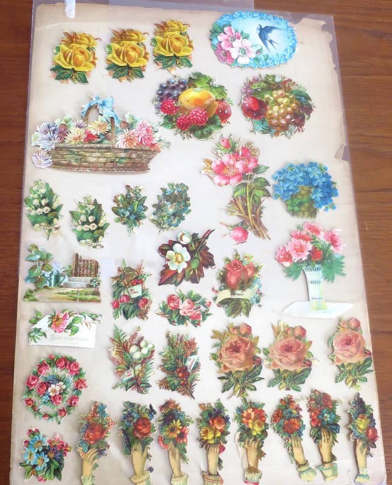 Antique 1910s Lot of Scrapbook Die Cut Cut-Outs Stickers Florals