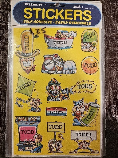 Vtg 1983 TODD Celebrity Stickers Sealed Mark I Name Stickers S598