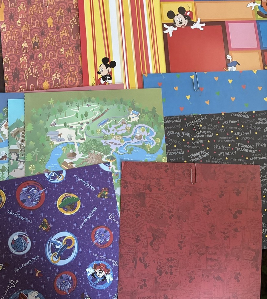 Vintage DISNEY EPCOT Mickey Mouse Minnie Lot Approx 110 + Scrapbook Sheets 12×12