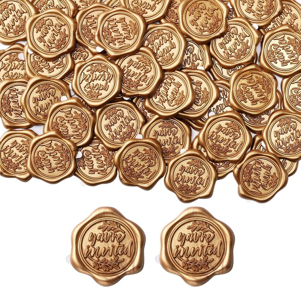 You’Re Invited Wax Seal Stickers – 100 Pack Envelope Seals – Self Adhesive Gold