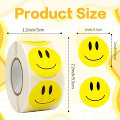 Smiling Face Stickers, 500PCS Happy Face Stickers, 1 Inch Yellow Happy Face Deca
