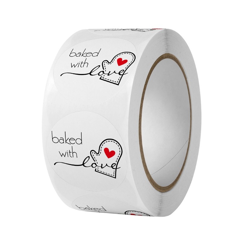 500 Pcs Baked with Love Label Stickers for Bakery Cookie Bags Wedding Christmas