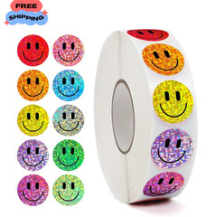 2000 Pack Sparkly Smile Face Stickers 1 Inch Reward Labels 10 Colors Waterproof