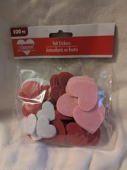 100 Valentine HEART Felt Stickers Crafts Art Red Pink White Card decoration