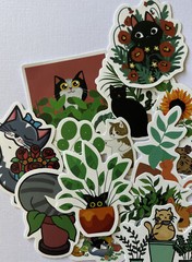 MANY CATS & PLANT ASSORTMENT Stickers(6pc)Kitten•Meow •Floral•Hiding•Peeking•Pet