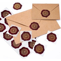 Vintage Self Adhesive Gold Foil Wax Seal Stickers Red Faux Wax Stamp Labels for