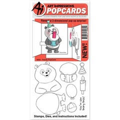 New ART IMPRESSIONS RUBBER STAMPS pop cards + DIES PANDA BIRTHDAY free USA ship