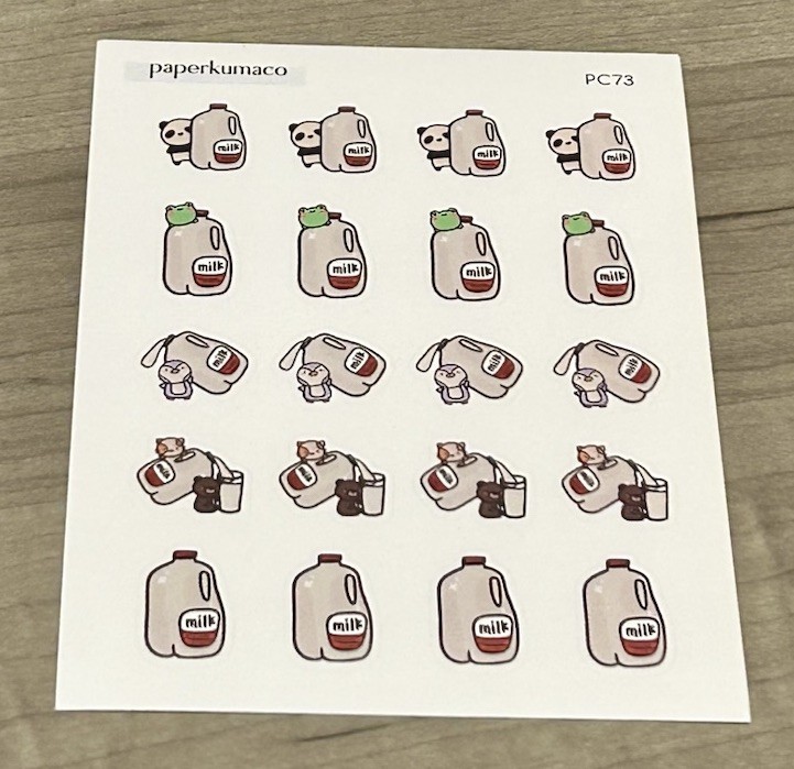 NEW PaperKumaCo Milk Critters 🥛 Sticker Sheet Paper Kuma Co PKC Stickers