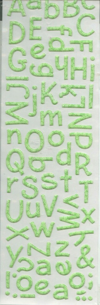 ALPHABET Green Patterned Letters Upper Lower Case Cloud 9 Design Puffy Stickers