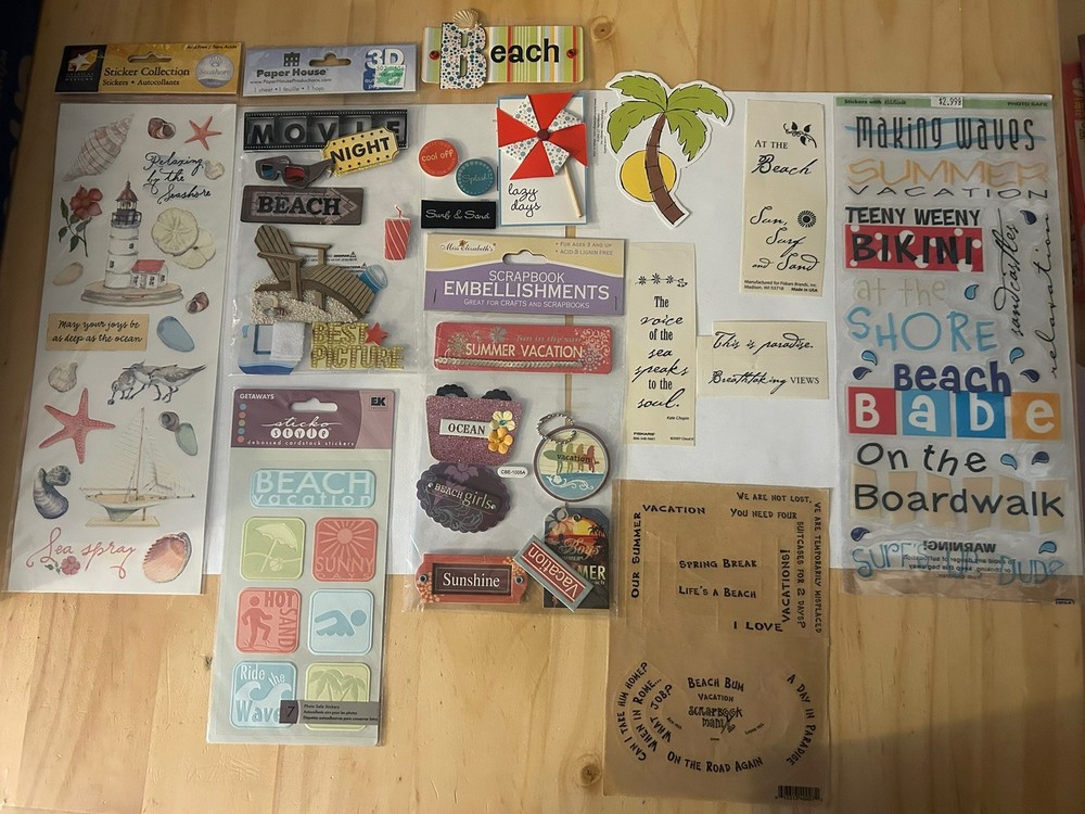BEACH OCEAN SUMMER VACATION Scrapbook Stickers LOT !