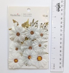 White Pressed Fabric Flowers Scrapbooking Embellishments By Recollections