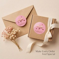 Self-Adhesive 1.5 Inch Pink & Rose Gold Thank You Stickers for Small Business