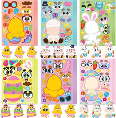 24 PCS Easter Match Make a Face Stickers – Chick Bunny Sheep Egg Pattern