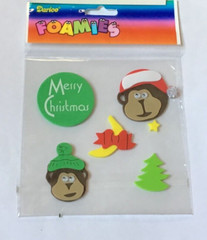DARICE Scrapbook Foamies Stickers CHRISTMAS 3D MONKEYS WITH MOVEABLE EYES *