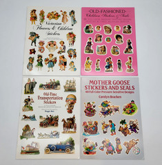 Vintage Sticker Books Lot of 4 Victorian Old-Fashion Transportation Mother Goose