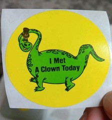 15 Vintage Stickers «I MET, HUGGED A Clown Today» Dinosaur & Clown (Dragon? OOAK