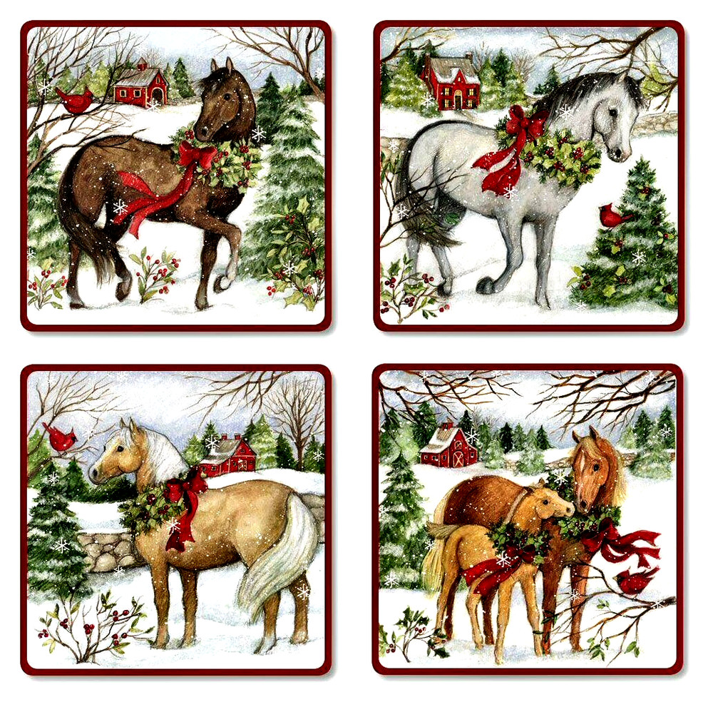 12 1 1/2″ x 1 1/8″ HORSE EQUESTRIAN CHRISTMAS STICKERS USA MADE #60 FAST SHIP!