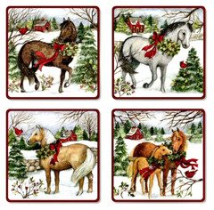 12 1 1/2″ x 1 1/8″ HORSE EQUESTRIAN CHRISTMAS STICKERS USA MADE #60 FAST SHIP!