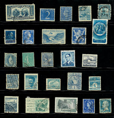 25 Blue Teal Slate Worldwide Used Stamps Color Lot — Crafts Art (WM256)