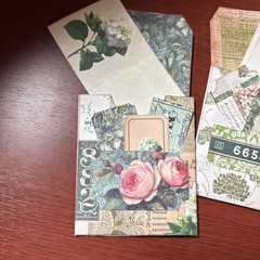 One Hand made junk journal Pockets vintage green vintage rose botanical