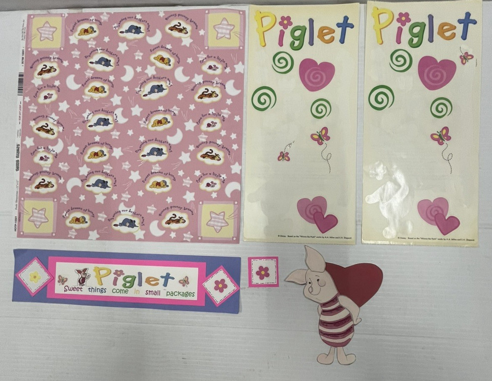 Lot of 5 Used Disney Piglet Scrapbook 12 X 12 Paper, Stickers, Premade die cut