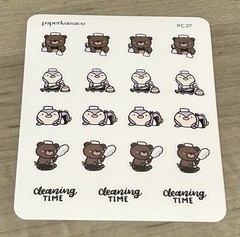 NEW PaperKumaCo “Cleaning Time” Sticker Sheet Paper Kuma Co PKC Stickers
