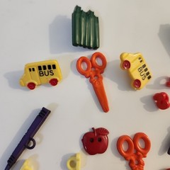 UNUSED Decorative Buttons SCHOOL BUS APPLE NUMBERS Crafts Sewing Scrapbook