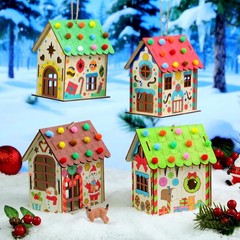 DoubleFill 60 Pcs Wood Gingerbread House Craft Kit for Kids DIY Wooden Christ…