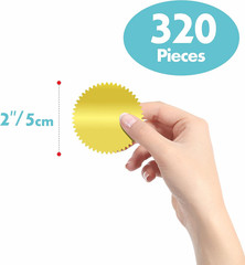 320 PCS round Golden Embossing Stickers, Gold Foil Self-Adhesive Wafer Seal Labe