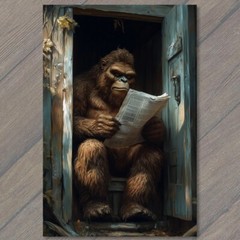 STICKER Funny Bigfoot Sasquatch Newspaper Outhouse Cabin Woods Cryptid Humor