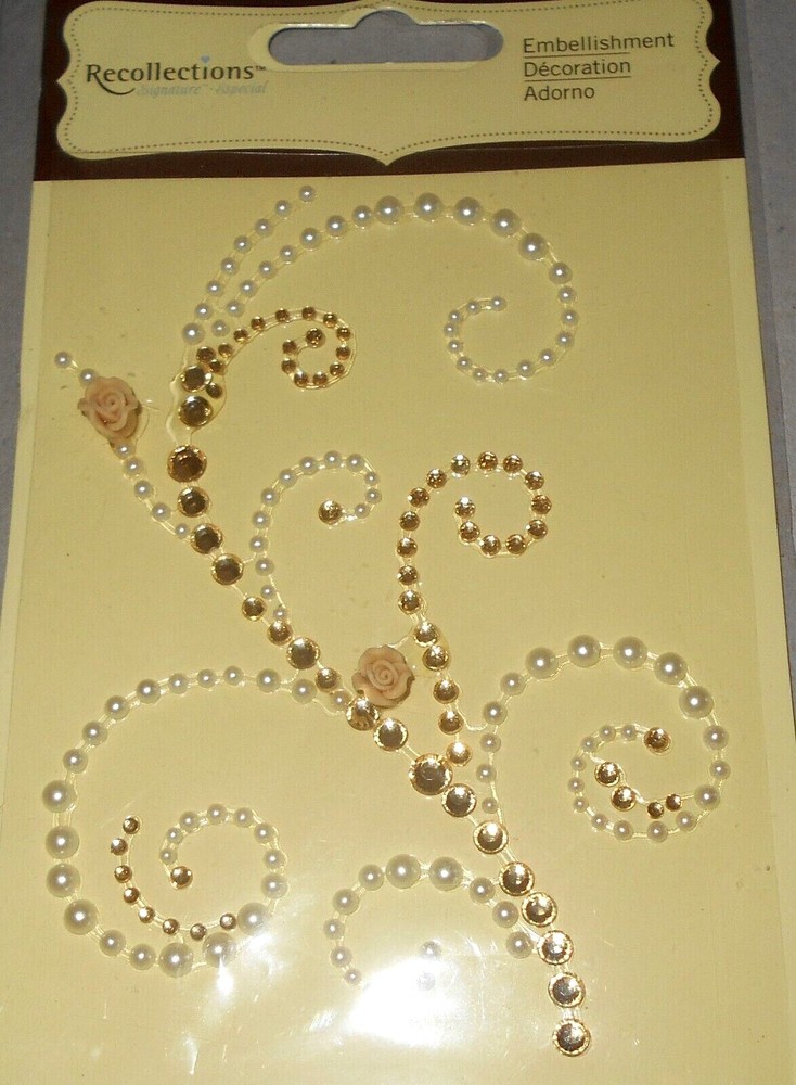 Flourish Swirl Flowers Gems Rhinestones Pearl Bronze Bling Recollections Sticker