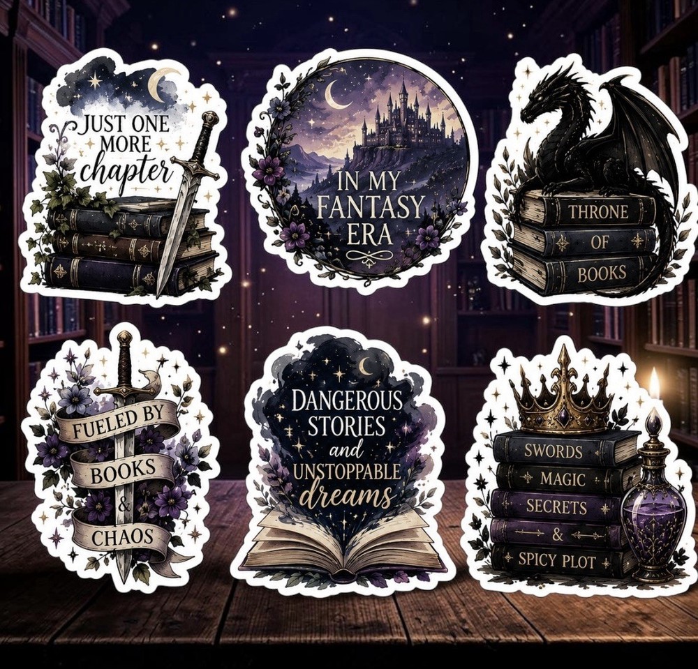 Fantasy Book Sticker Pack/Books/Dragons/Reader/Clear