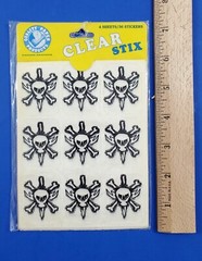 Vintage NOS Quality Paper Products Skull Crossbone Halloween Clear Stix Stickers