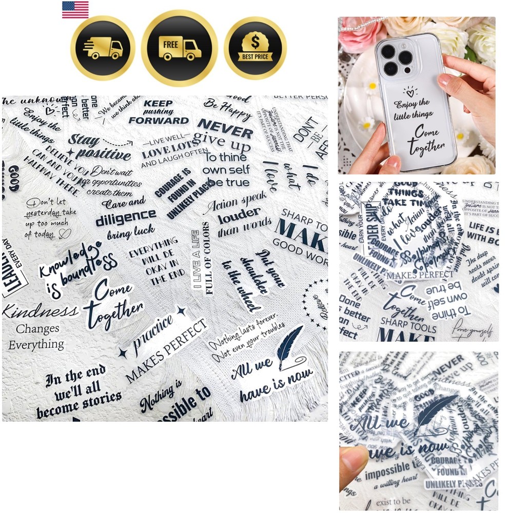 50Pcs Motivational Transparent Quote Stickers for Scrapbooking – Aesthetic Bl…