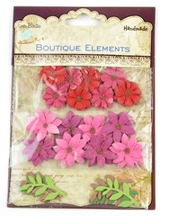Mixed Media Paper Flowers in Pink, Red, Magenta – 16 Miniature Craft Flowers