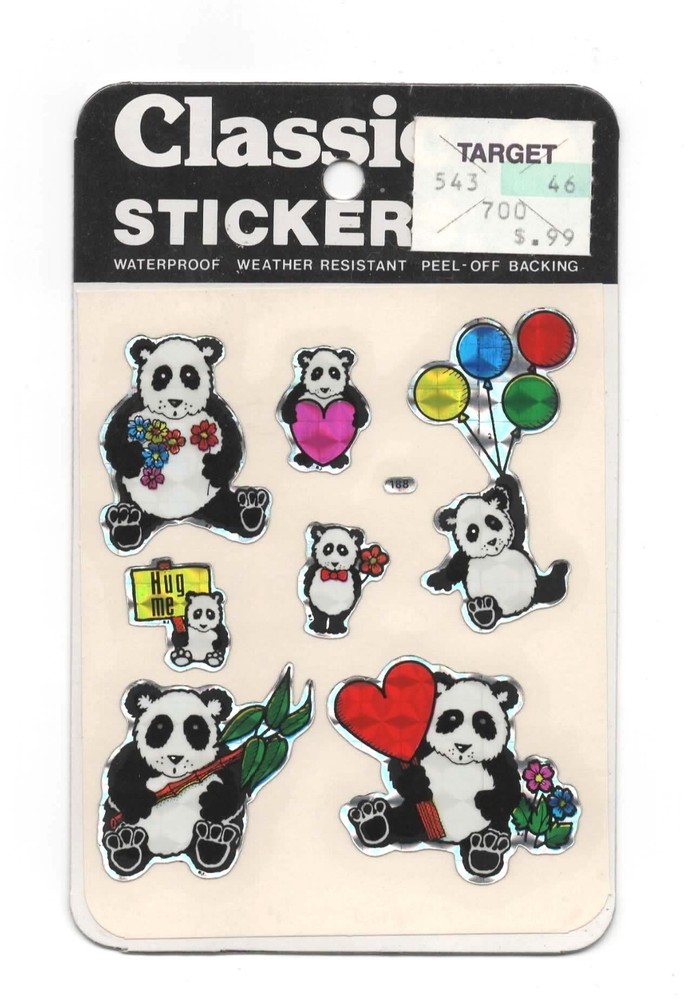 Vtg Panda Bear Prism Sticker Sheet 1980 Classic Stickers Hearts 80’s Love