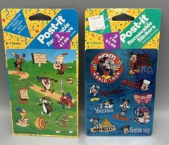 Lot Of 2 Vintage 1990 Post-It Removable Stickers Mickey Mouse Looney Tunes
