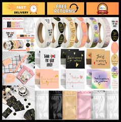 Thank You Small Business Packaging Set – 3420 Pcs Stickers, Resealable Bags & Ro