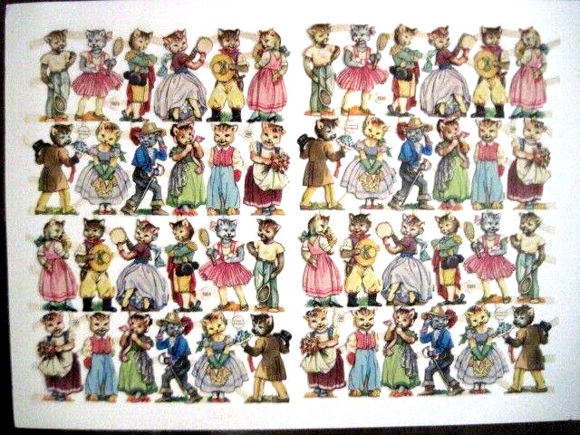 Sweet 1950’s PZB Die Cuts of Darling Cats Dressed in Human Costumes *