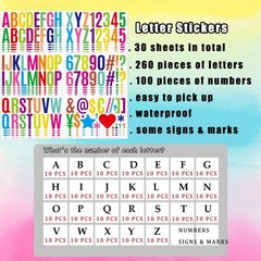 Bemeol 500 Pieces 30 Sheets Large Letter Stickers 2.5 Inch Inch, Colorful