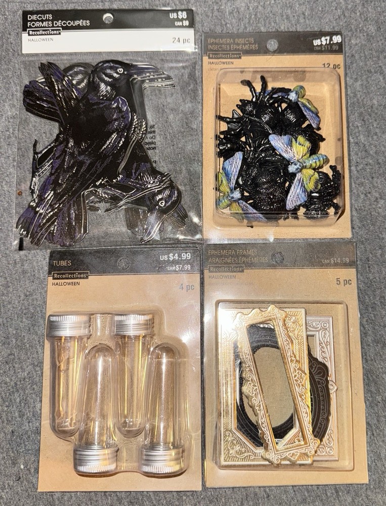 Recollections Halloween Lot Diecut Crows Ephemera Frames Insects Glass Tubes TV1